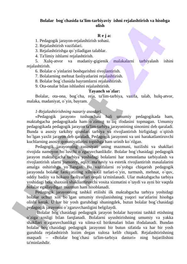 Bolalar bog'chasida ta'lim-tarbiyaviy rеjalashtirish