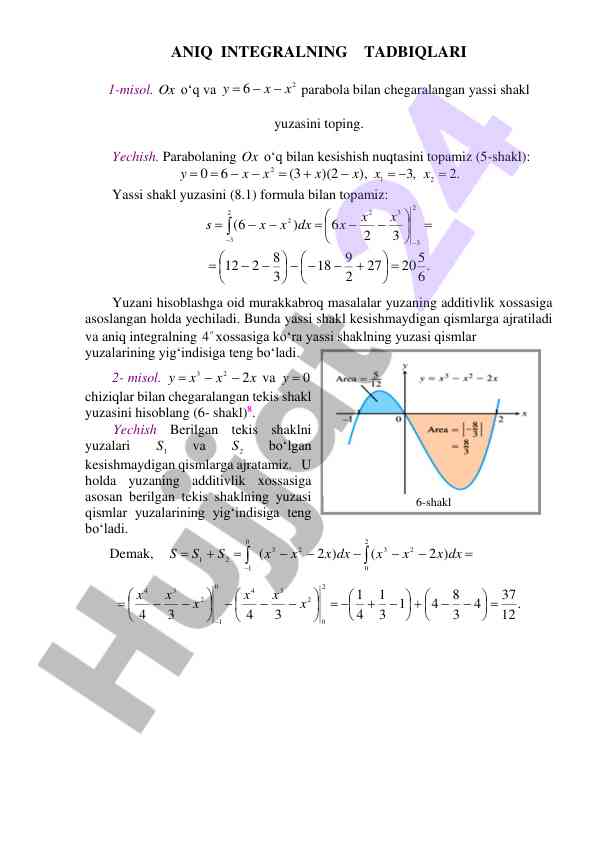 Aniq integral hisoblash masalalari