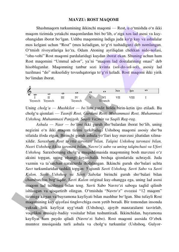 Rost maqomi: shashmaqorn turkumining ikkinchi maqomi