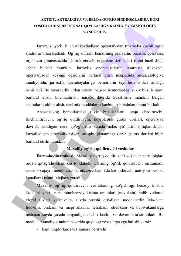 Artrit va artralgiya da dori vositalarini ratsional qo‘llash