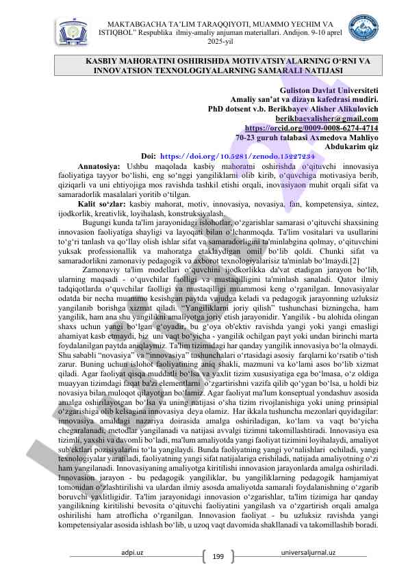 Kasbiy mahoratni oshirishda innovatsiyalar roli