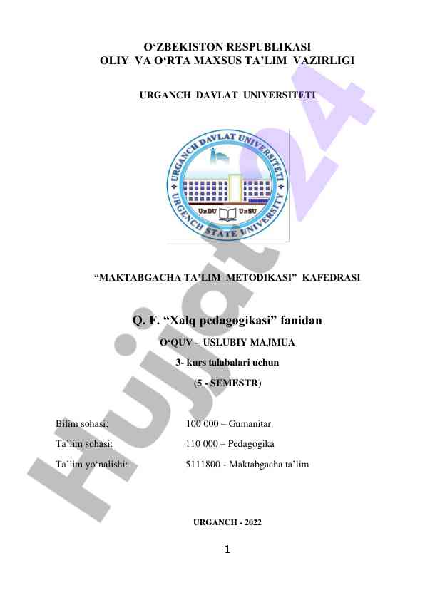 Maktabgacha ta’lim metodikasiga o‘quv uslubiy majmua