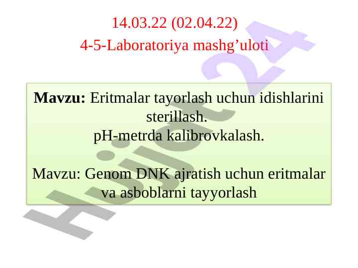Eritmalar tayorlash uchun idishlarini sterillash