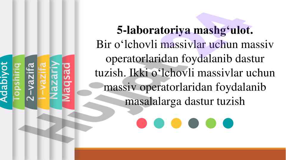 Bir o‘lchovli massivlar uchun dastur tuzish