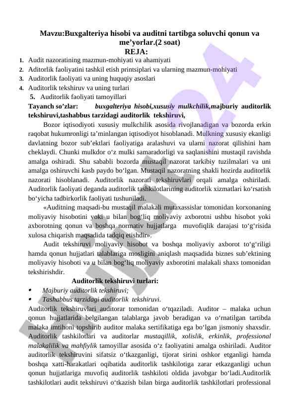 Buxgalteriya hisobi va auditni tartibga soluvchi qonunlar