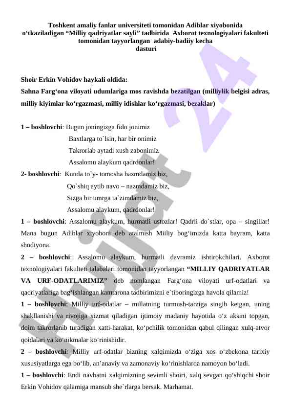 Milliy Qadriyatlar Sayli Tadbiri