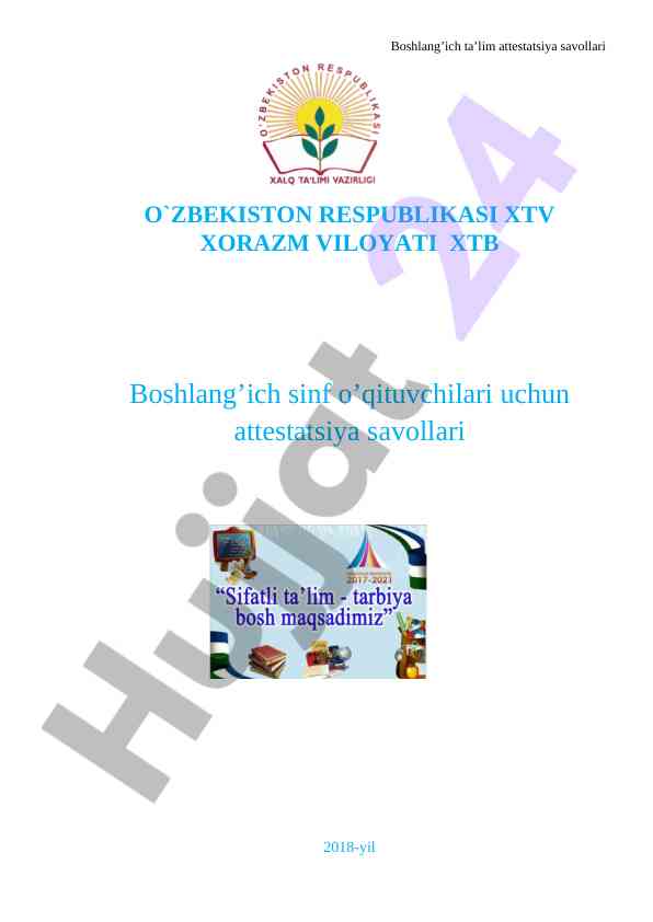 Attestatsiya savollari boshlang'ich sinf o'qituvchilari uchun