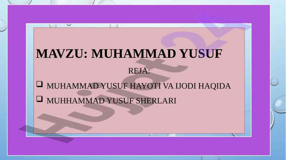 Muhammad yusuf hayoti va ijodi tanqidiy tahlili