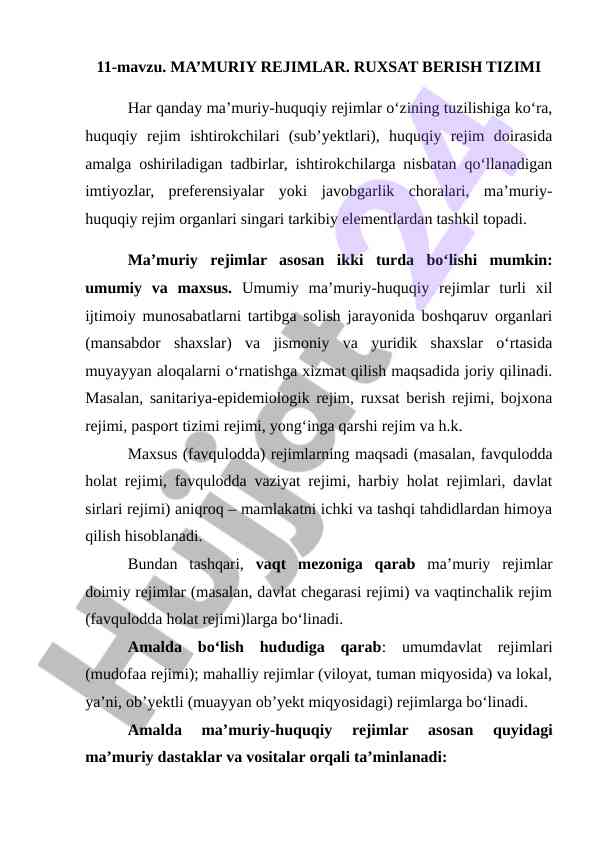 Ma'muriy rejimlar va ruxsat berish tizimi
