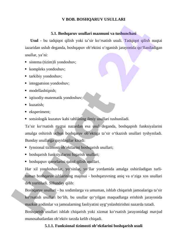 Boshqaruv usullari tushunchasi va mazmuni