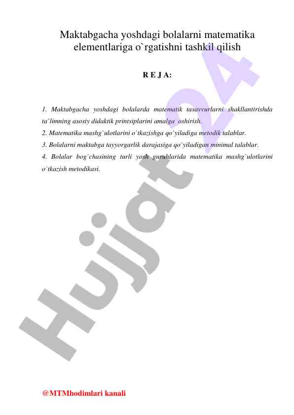 Maktabgacha ta’limda matematika o‘qitish metodikasi