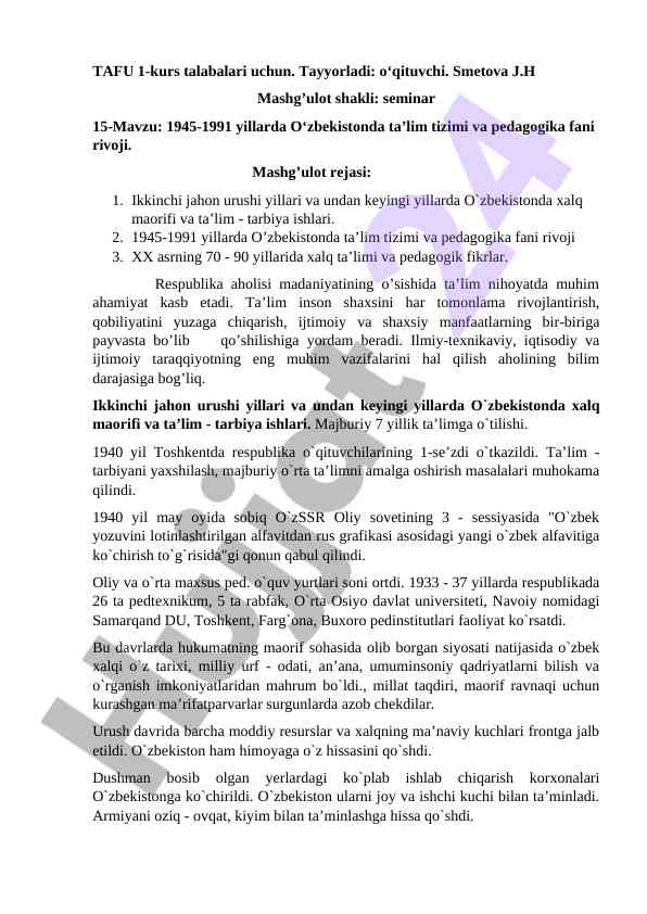 O‘zbekistonda ta’lim tizimi rivoji 1945-1991