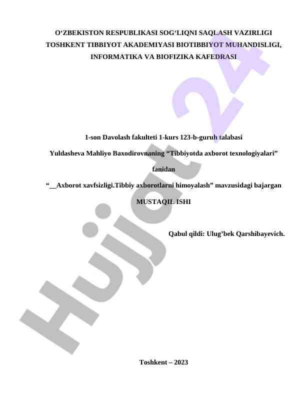 Axborot xavfsizligi tibbiy axborotlarni himoyalash