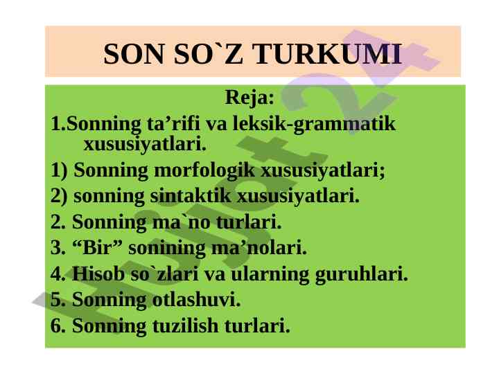 Sonning ta'rifi va leksik-grammatik xususiyatlari