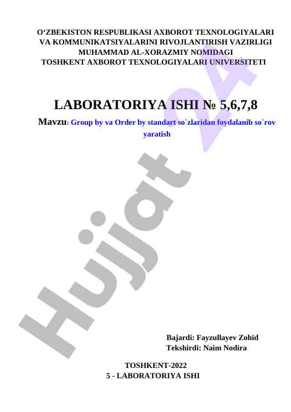 Sql operatorlari bilan laboratoriya ishlari