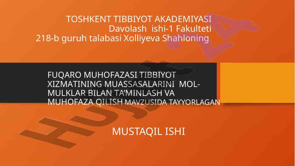 Fuqaro Muhofazasi Tibbiyot Xizmatining Ta'minoti