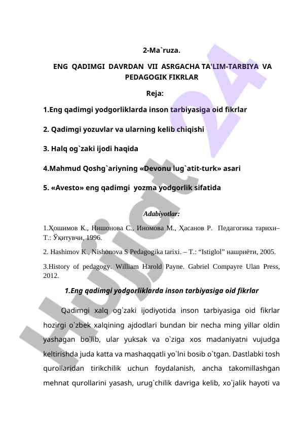 Eng qadimgi pedagogik fikrlar tarixi