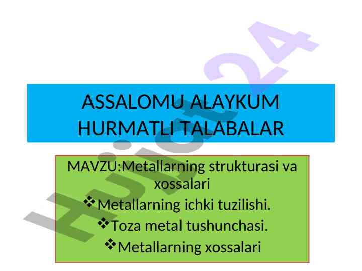 Metallarning strukturasi va xossalari tahlili