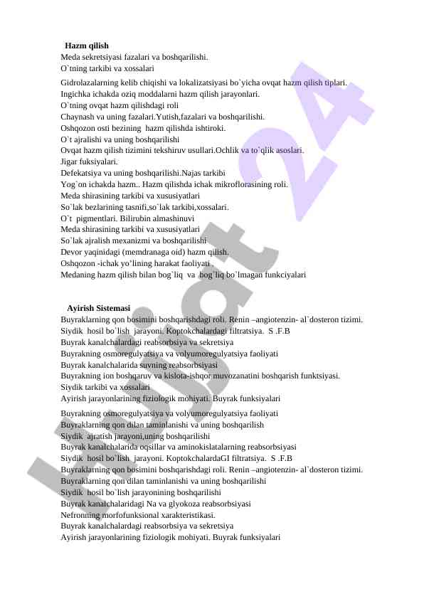Hazm qilish meda sekretsiyasi fazalari va boshqarilishi