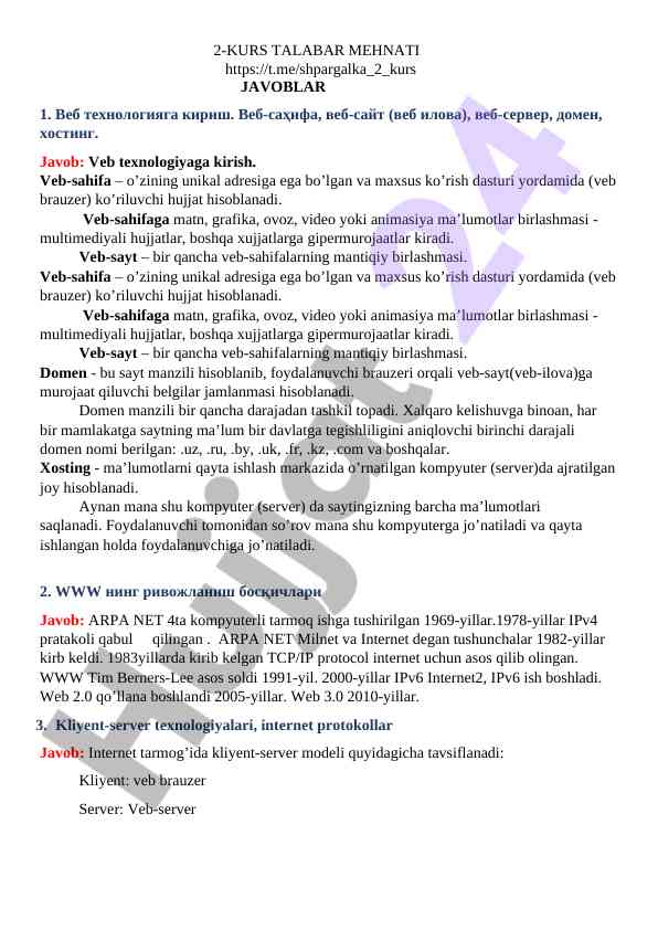 Veb texnologiyaga kirish va veb sahifa asoslari