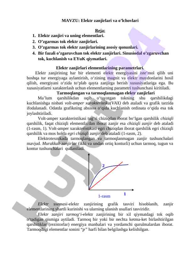 Elektr zanjirlari va o‘lchovlari tahlili