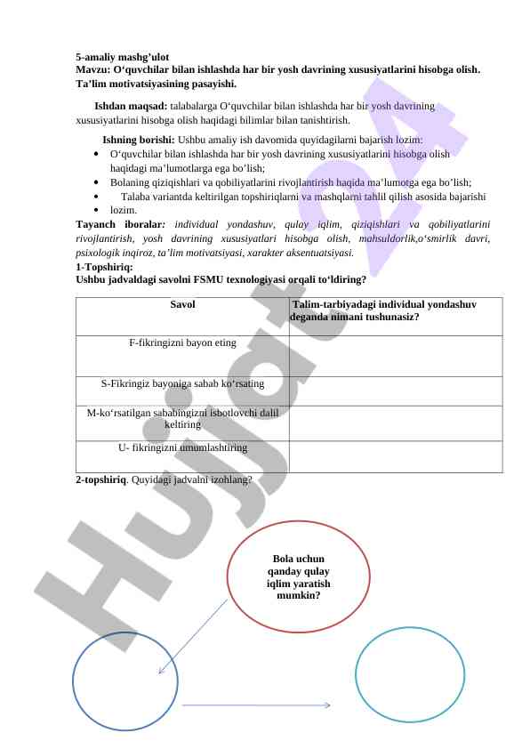 O‘quvchilar bilan ishlashda yosh davrining xususiyatlari