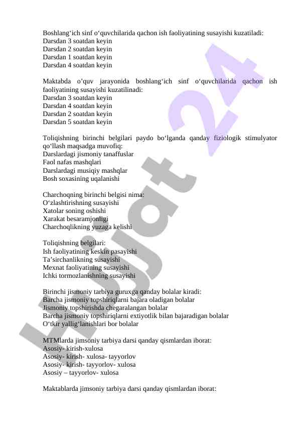 Boshlang‘ich sinf o‘quvchilarida ish faoliyatining susayishi