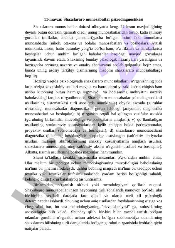 Shaxslararo munosabatlar psixodiagnostikasi