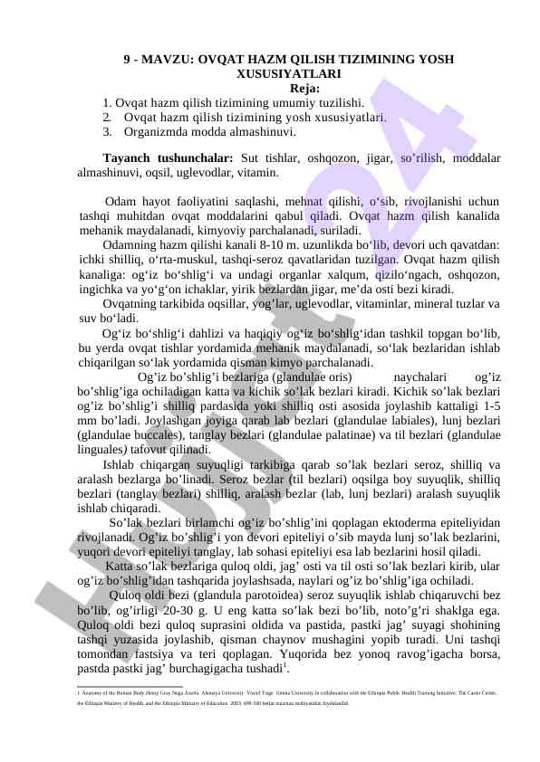 Ovqat hazm qilish tizimining yosh xususiyatlari