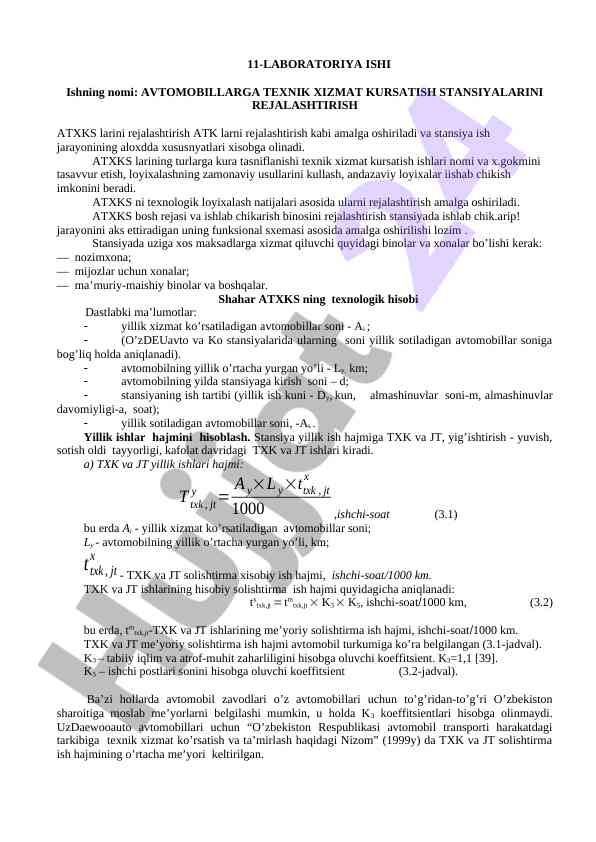 Avtomobillarga texnik xizmat kursatish stansiyalarini rejalashtirish