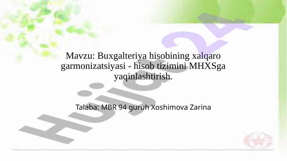 Buxgalteriya Hisobining Xalqaro Garmonizatsiyasi