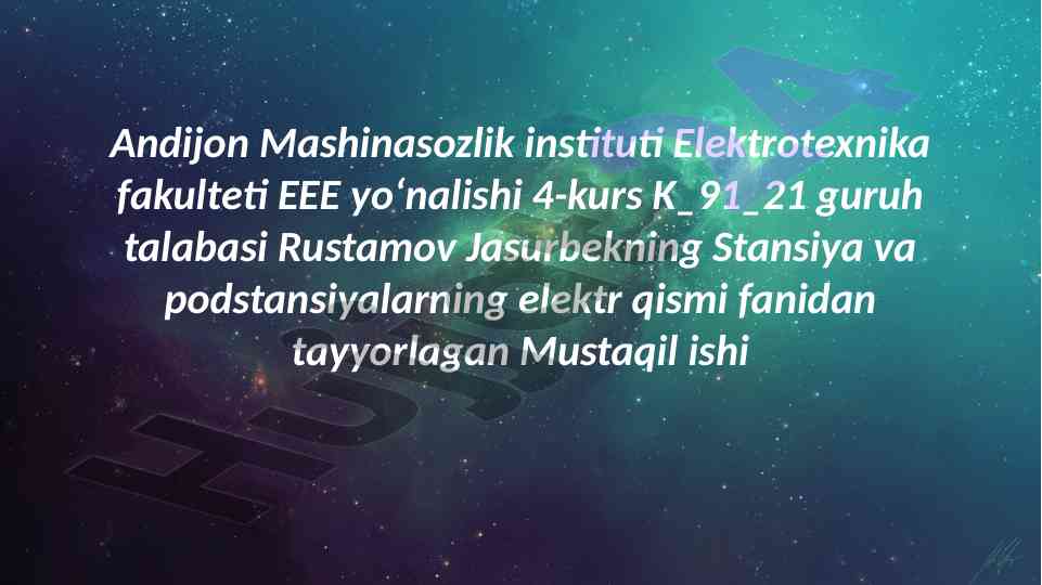 Gidroakkumulyatsiyalovchi elektr stansiyasining elektr sxemasi