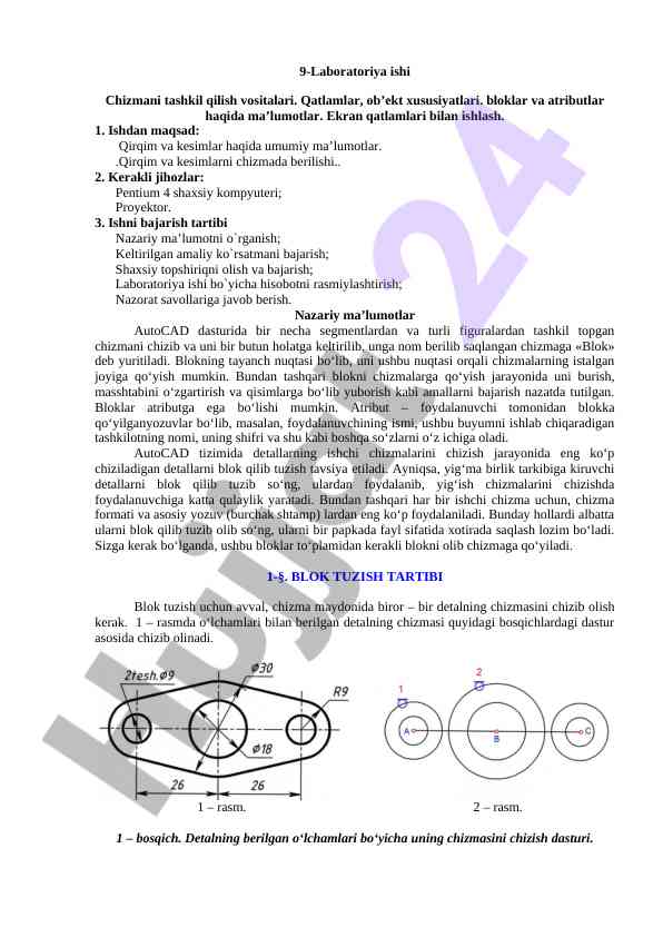 9-laboratoriya ishlari chizmani tashkil qilish vositalari