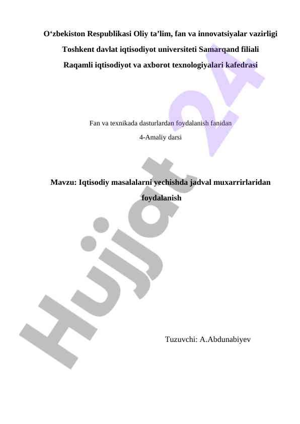 Excel dasturida jadval muxarrirlaridan foydalanish