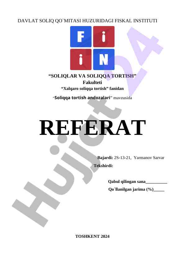 Soliqqa tortish andozalari mavzusida referat