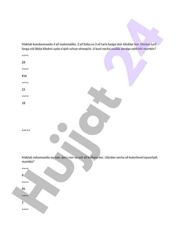 Matematika va fizikaga doir test savollari