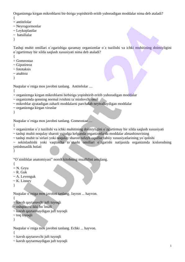 Mikroblarni eritib yuboradigan moddalar haqida test