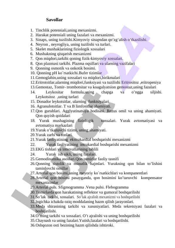 Tinchlik potensiali va mexanizmlari fiziologiyasi