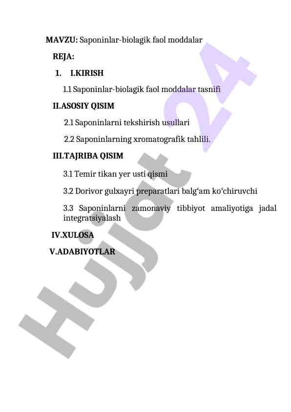 Saponinlar biolagik faol moddalar tizimli tahlil