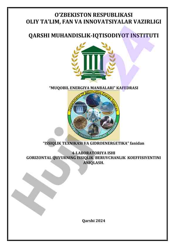 Gorizontal quvurning issiqlik beruvchanlik koeffitsientini aniqlash