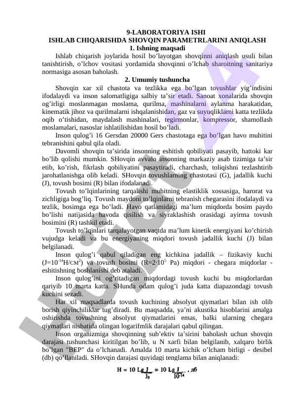 Shovqin parametrlarini aniqlash tahlili