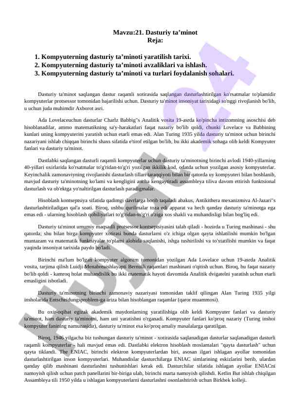 Dasturiy ta’minot tarixi va uning rivojlanishi