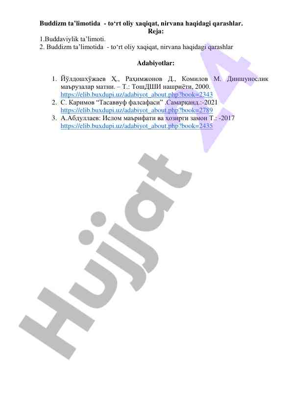 Buddizm ta'limotida to'rt oliyning haqiqati