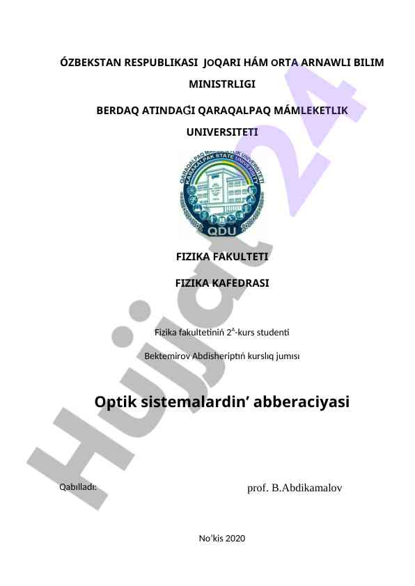 Optik sistemalardin’ abberaciyasi tahlili