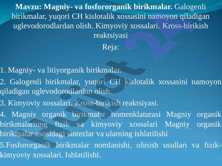 Magniy- va fosfororganik birikmalar tahlili