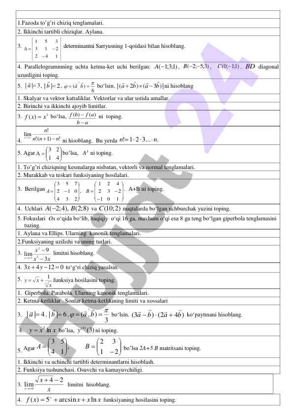 Matematika kurs ishlari va tenglamalar