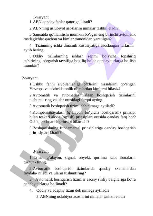Avtomatik boshqarish tizimlarining asosiy tamoyillari