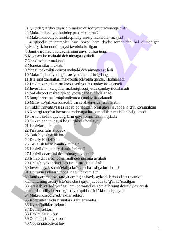 Makroiqtisodiyot fanining asosiy maktablari