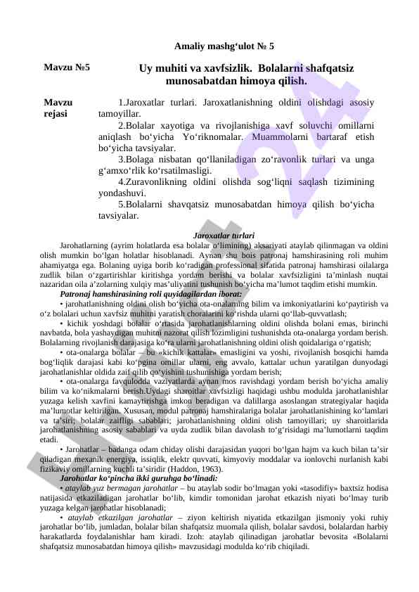 Jarohatlar turlari va ularning oldini olish