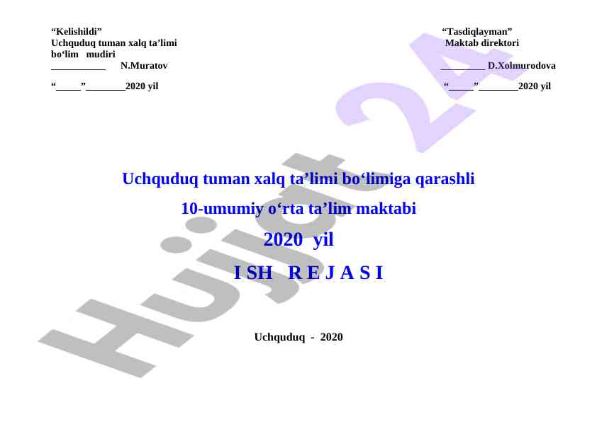 2020-2021 o‘quv yili ish rejasi